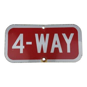 Vintage Retired  4-Way Stop Highway Road Street Sign  12x6” Original Metal Sign